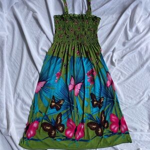 Green Floral Butterfly Sundress with Smocked Bodice